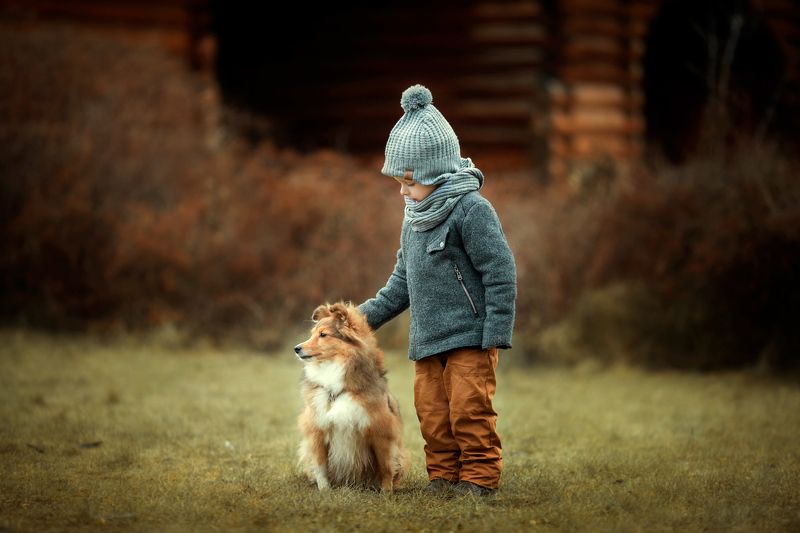 Мальчик, собака, друзья, осень, прогулка Мой лучший друг.photo preview