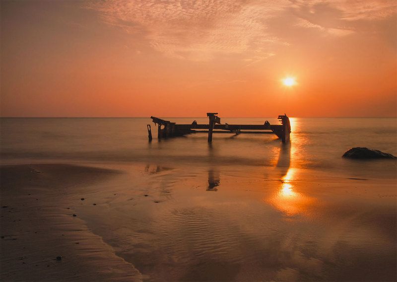 sunset, seascape,clouds, stone,sea,sky Golden hourphoto preview