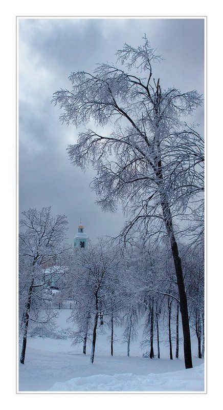 зима, пейзаж, снег, деревья, церковь зимний этюдphoto preview