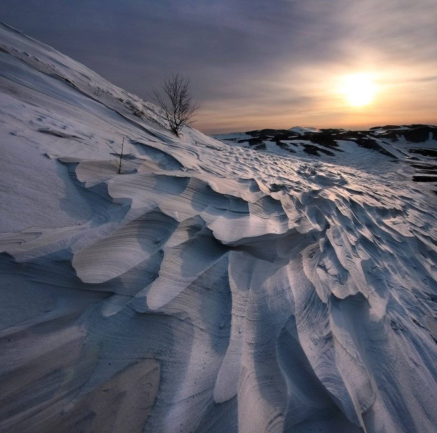 зима, снег, ветер, закат, вечер, террикон, Петриченко Валерий