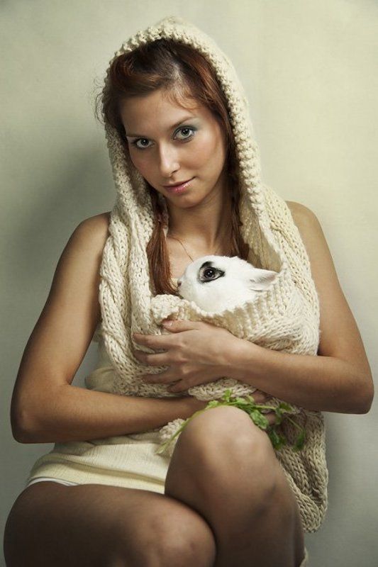 девушка, и, кролик ***photo preview