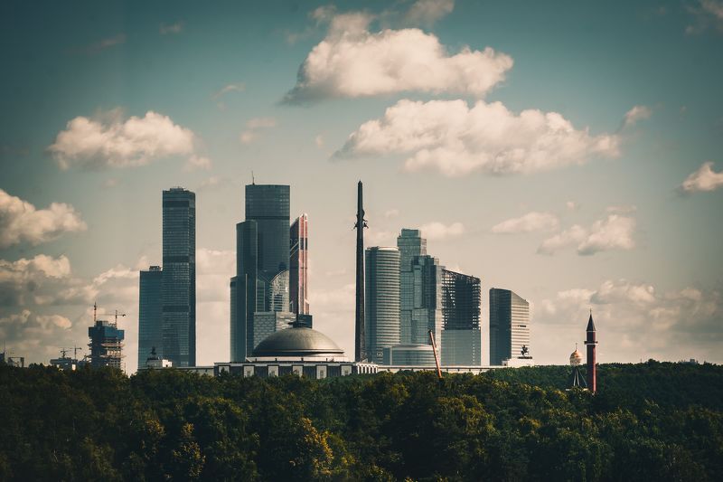 город, лес, москва, россия, москва-сити, пейзаж, урбанистика Москва, полдень, XXI векphoto preview
