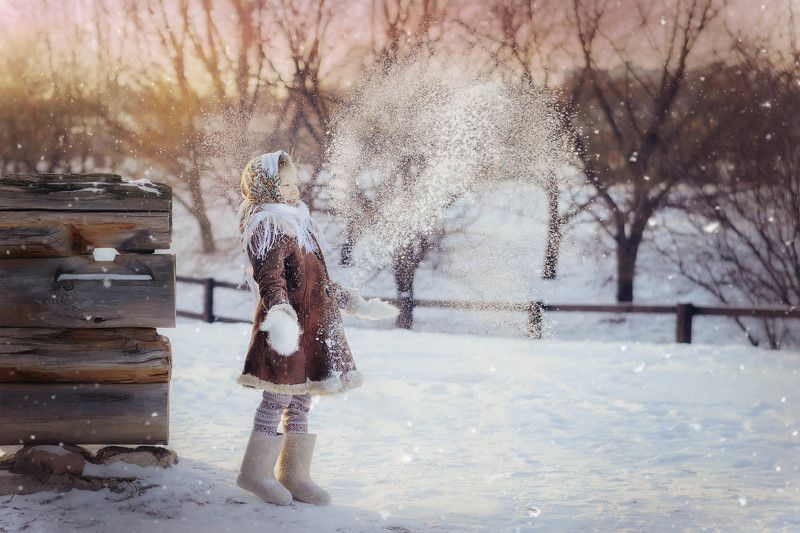 детство, дети, зима, снег, деревня, девочка, улыбка, смех Мое деревенское детствоphoto preview