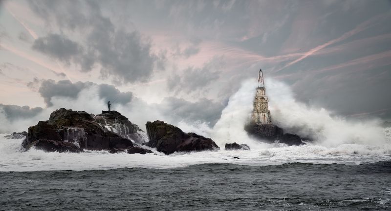 lighthouse, storm, big wave, fisherman, The Guardian of the Seaphoto preview