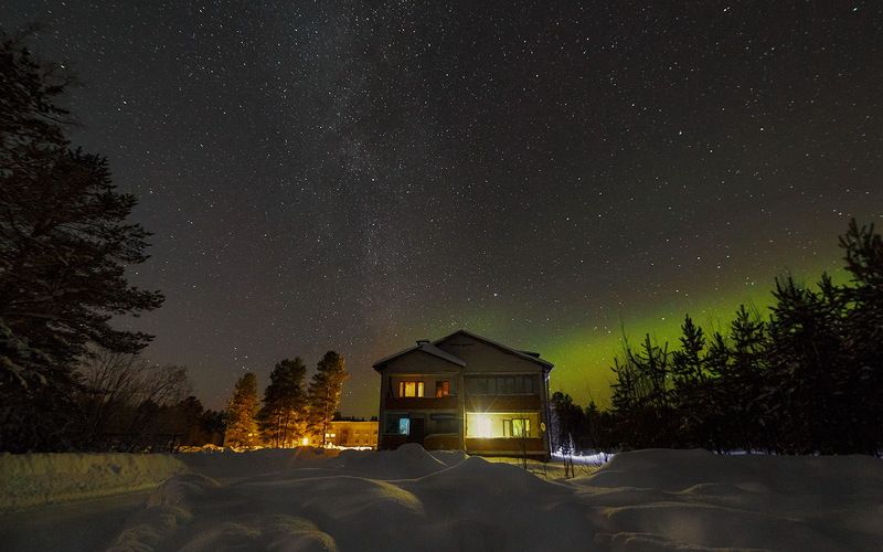 север,ночь,природа,северное сияние,зима Тихая морозная ночь фото превью