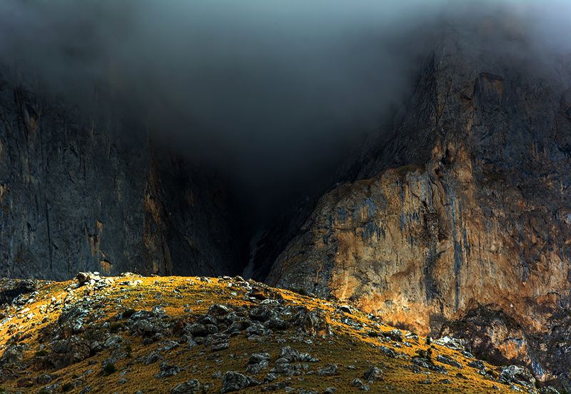 природа, пейзаж, кавказ, горы, весна, вечер, панорама, небо, облака, свет ***photo preview