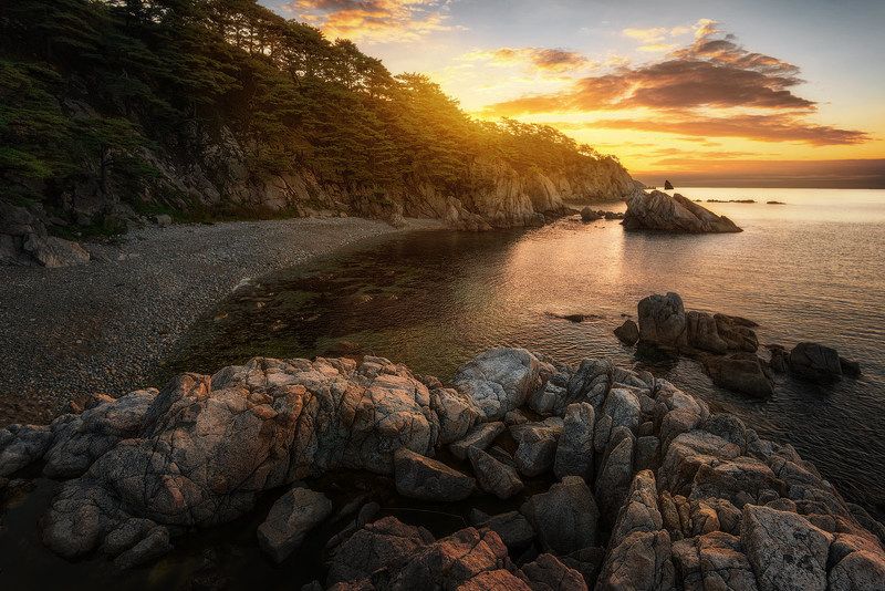 приморский край, море, солнце, рассвет, море, побережье Бухты Выползающей черепехиphoto preview