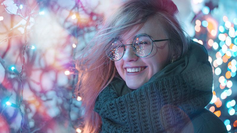 ночь, огни, гирлянда, блики, боке, очки, эмоции, Владиславаphoto preview