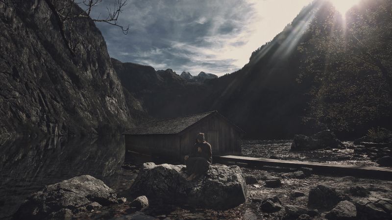 наедине, один, горы, mountain,  königssee, кёнигсзе, потрет, монах, monk Наединеphoto preview