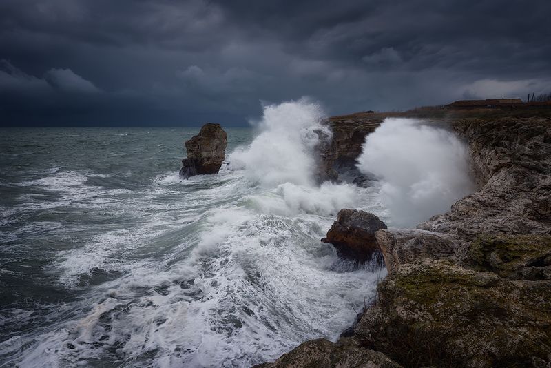 sea, seascape, waves, sky, clouds, cloudscape, landscape, rocks, cave, bulgaria Angry seaphoto preview