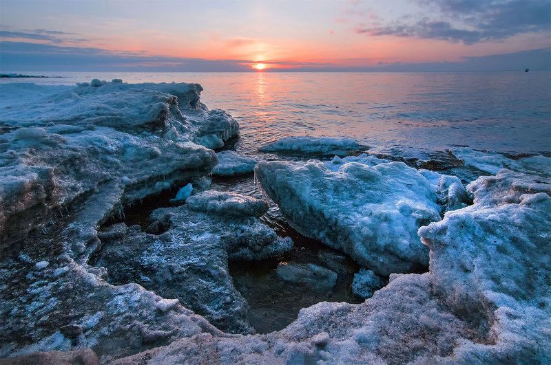 sunset, seascape,ice,snow,winter Winterphoto preview