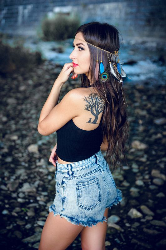 girl, portrait, indian, model, long hair, tree, tatoo Máša 1photo preview