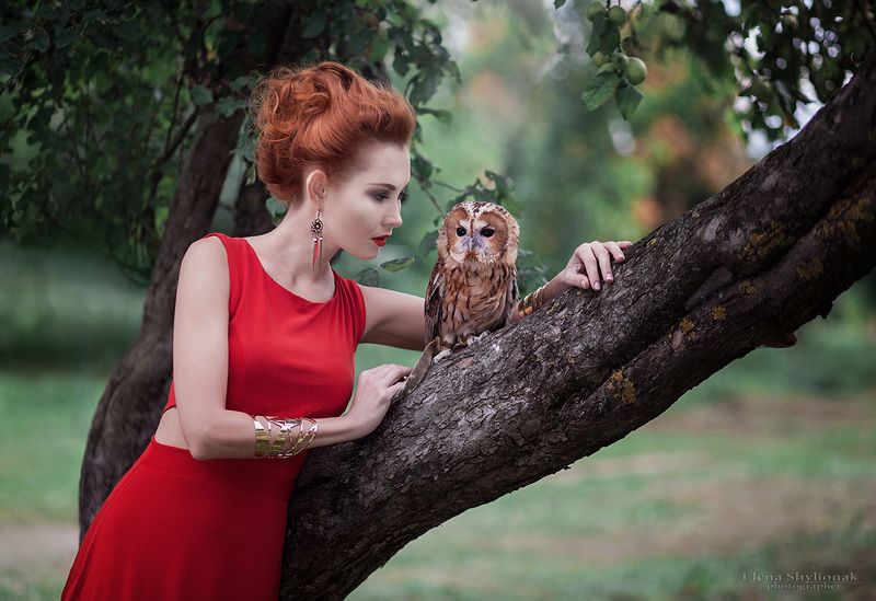сова, девушка с совой, фотограф, модель, этническая одежда, осень ***photo preview