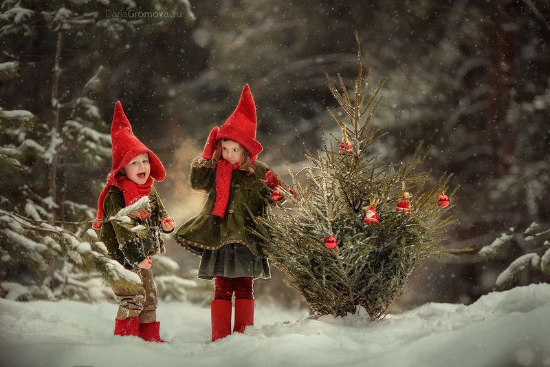 портрет, дарья громова, фотография, фото, фотоарт, фотограф, закат, детский портрет, дети, ребенок, сестры, малыш, девочка, мальчик, детская, фотосессия, фотосъемка, гномы, зима, новый год, елка, игрушки, А давай елку наряжать!photo preview