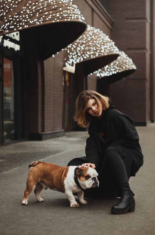 girl, dog, street photo preview