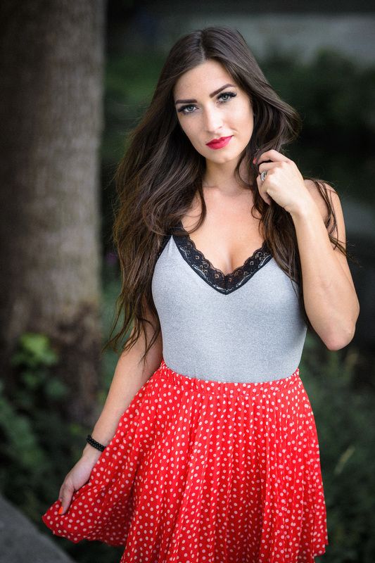 portrait, girl, long, hair, red, skirt, eyes, beauty, model Máša 1photo preview