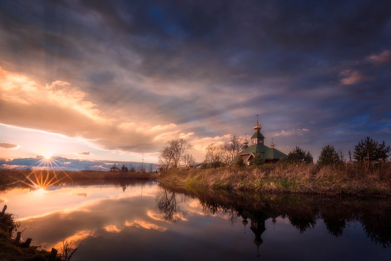 lake poland podlasie sunset sky clouds water colors mood odrynki monastery spring Monastery pt.2photo preview