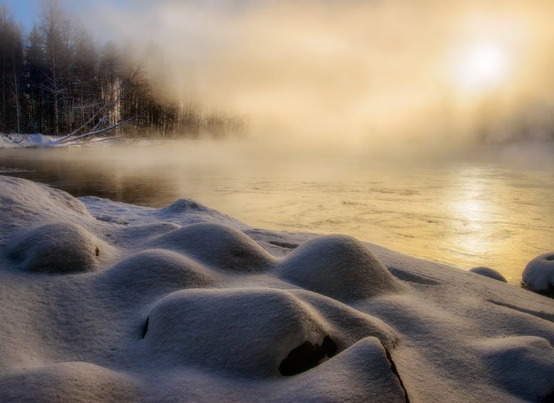 карелия,зима,пейзаж,лес,река,русская зима,зимний пейзаж, karelia, winter, туман Мороз и солнцеphoto preview