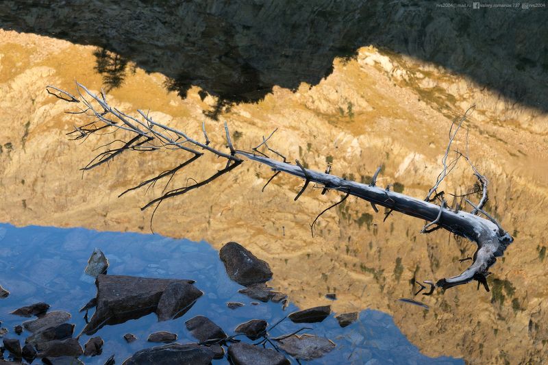 размышления, природа, пейзаж, вода, река, на открытом воздухе, озеро, гора, синий, оранжевый, камни, ветка, белый, черный, Франция, Италия, альпы, пьемонт Reflexio mundiphoto preview