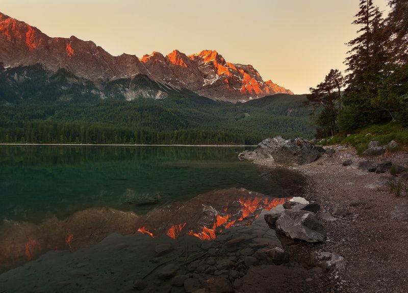бавария, айбзее, eibsee, горы, рассвет Горящие вершиныphoto preview