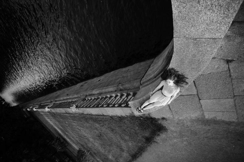 девушка, река, питер, чб, гранит, платье, Оксанаphoto preview