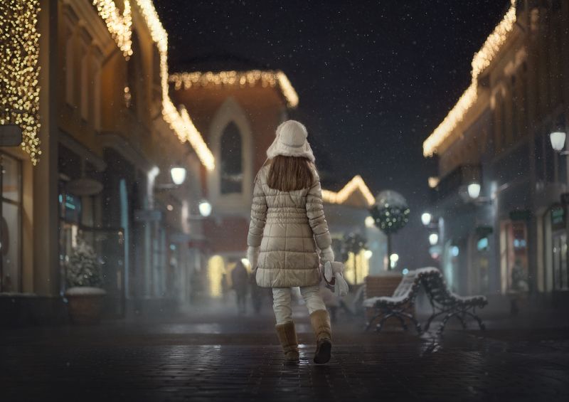 зима, вечер по ночному городуphoto preview