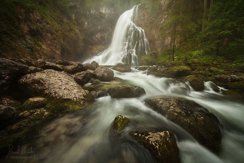 Austria, Österreich, Hallein, Salzach, Golling, Gollinger Wasserfall, Schwarzbachfall, Alps, Alpen, Waterfall, Wasserfall, Europe, nature, landscape, mist, fog, forest, rain, daniel rericha, Foggy waterfallphoto preview