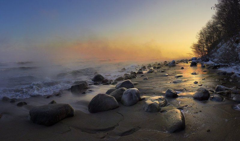 рассвет, зима,  море, лёд, пар, балтийское море, заостровье Есть ли жизнь в Заостровье?photo preview