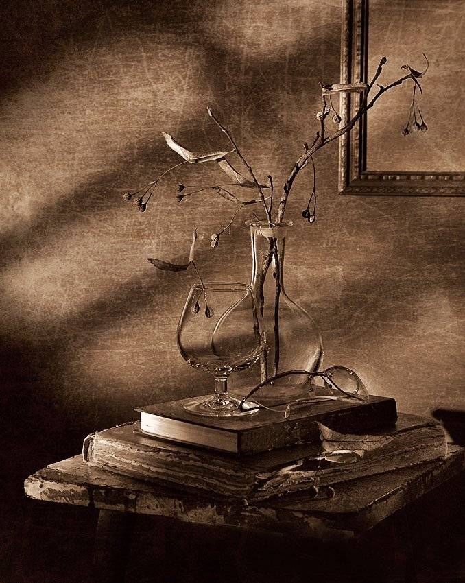 Тишина.... Автор: Ирина Фурашова натюрморт, стекло, посуда, ветка, книги, очки, свет, текстура, настроение, тишина, Ирина Фурашова