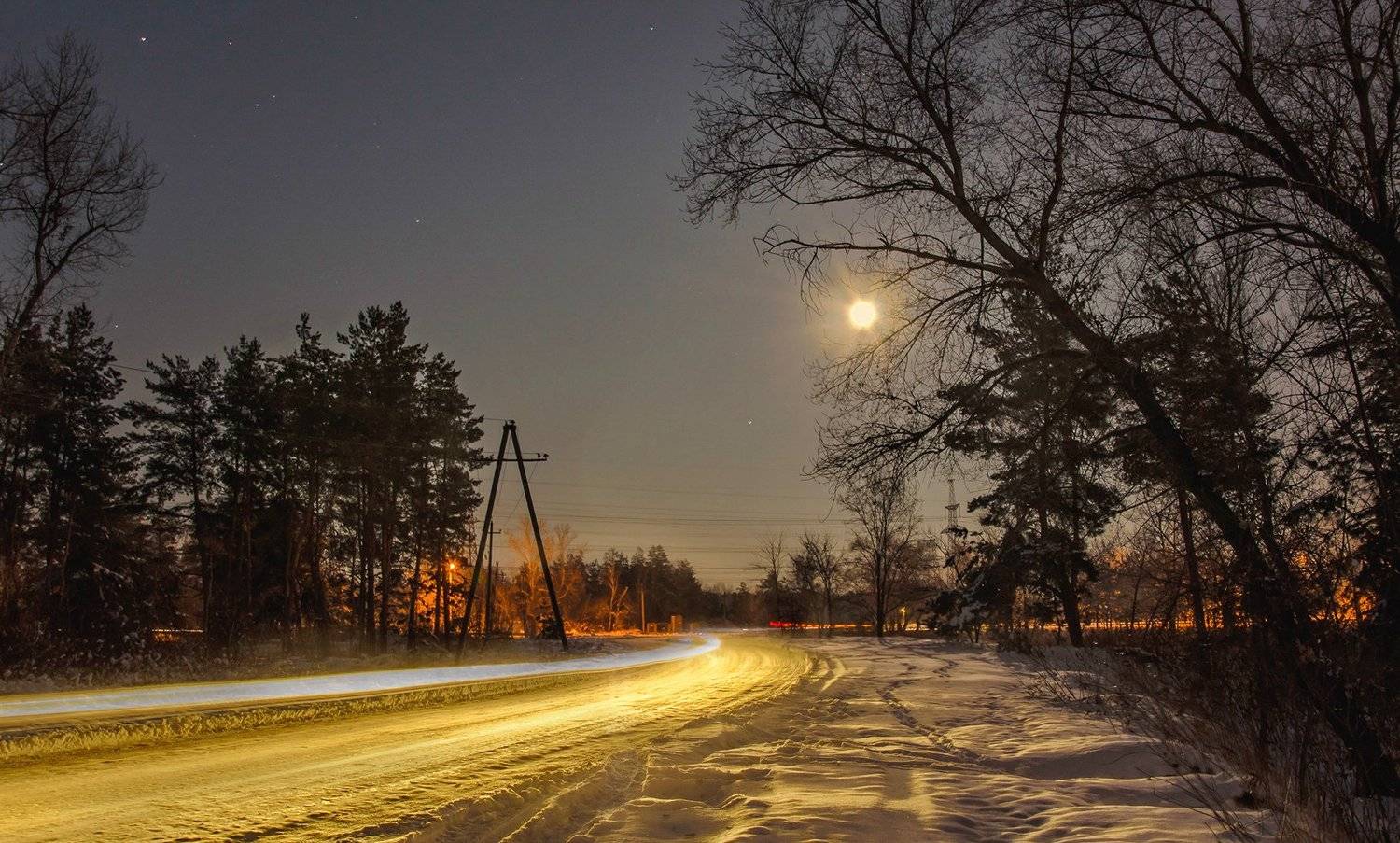 Вечер полной луны. Автор: Валерий Наумов полнолуние, зима, дорога, Валерий Наумов