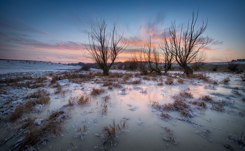 wintertime, poland, pond, sunset, lovepeaceandrockandroll Old Pondphoto preview