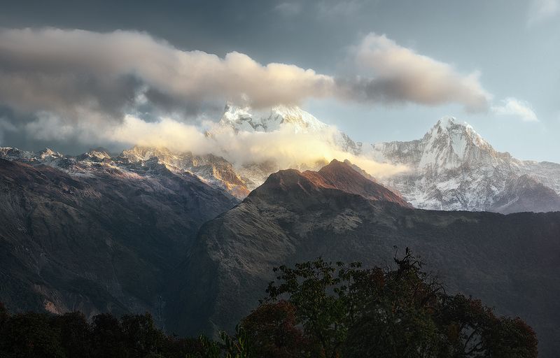 nepal, непал, горы, mountain; landscape; nature; sky; view; annapurna, dramatic, scenic; travel, Холодный рассветphoto preview