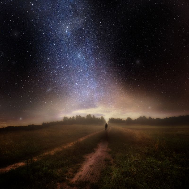 man, silhouette, night, landscape, poland, milky way, beautiful , dark Voyagephoto preview