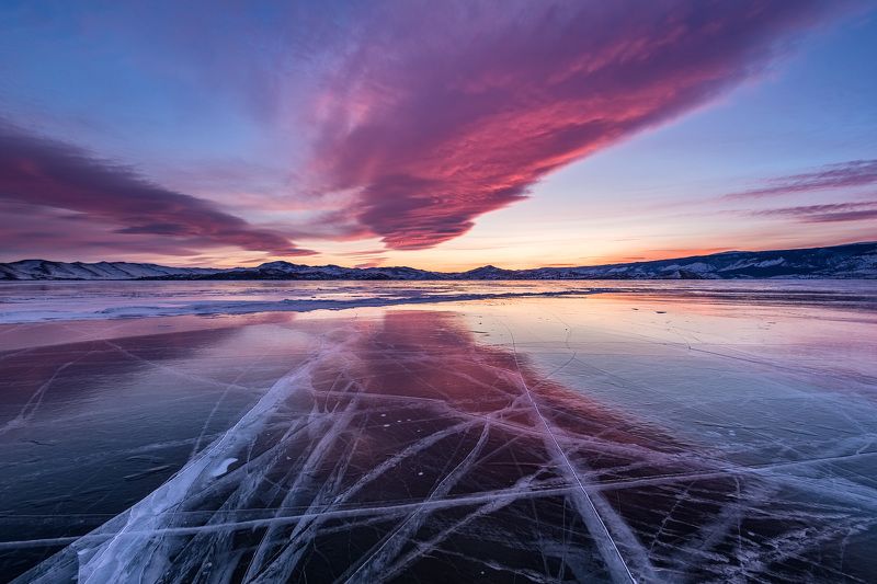 Байкал, зима, лёд, закат Байкальский закатphoto preview