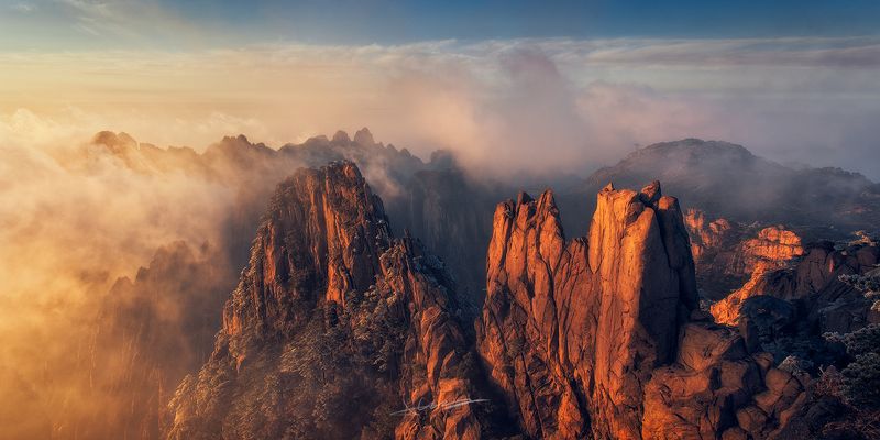 landscape， sunset， fog， light， Yellow Mountainphoto preview