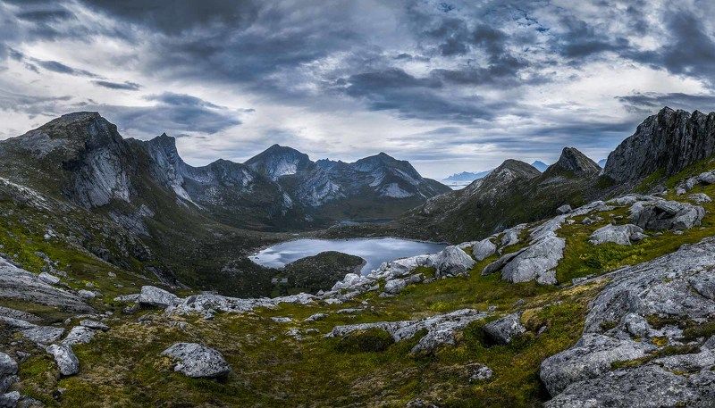 lofoten, summer, norway, cold, fjord, dark, rocks, mountains, lake, green, Tverrfjelletphoto preview