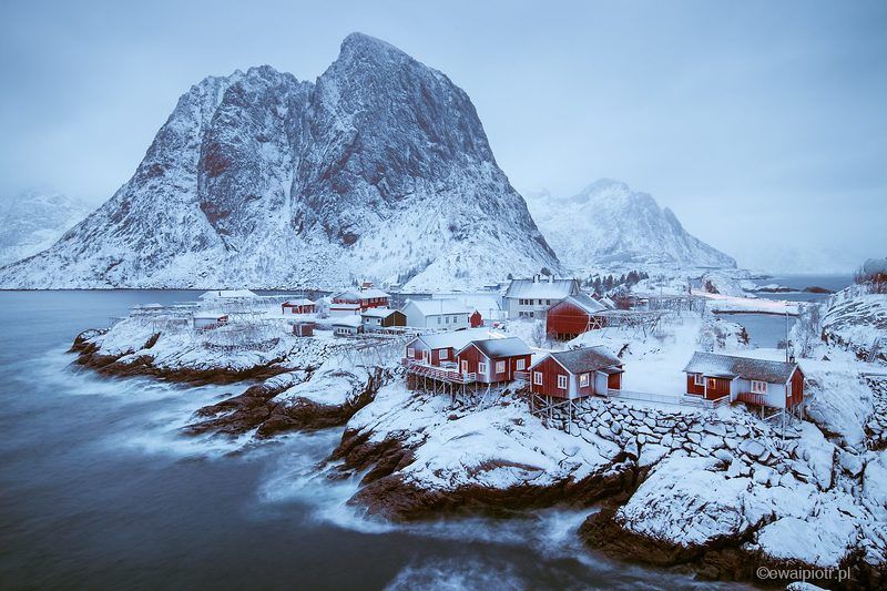 Norway, Lofoten, Hamnoy, snow, mountain,  Hamnoy in the snowphoto preview