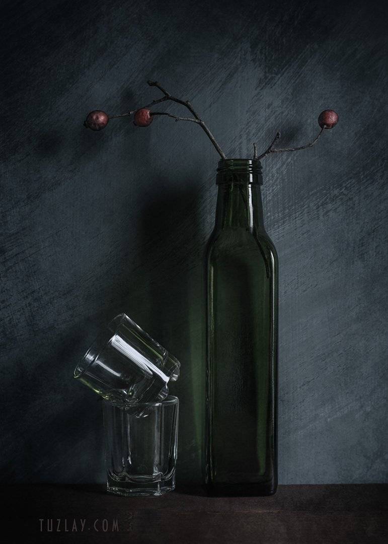 стаканы, бутылка, шиповник, Владимир Тузлай