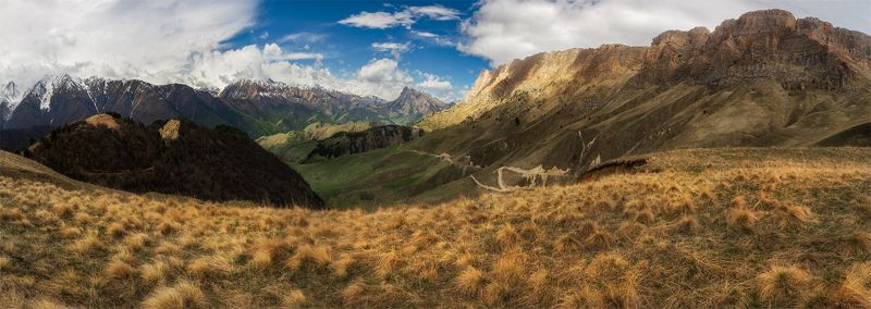 природа, пейзаж, кавказ, горы, весна, вечер, панорама, небо, облака, свет, ***photo preview