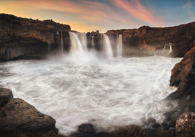 iceland, waterfall, sunset Aldeyjarfossphoto preview