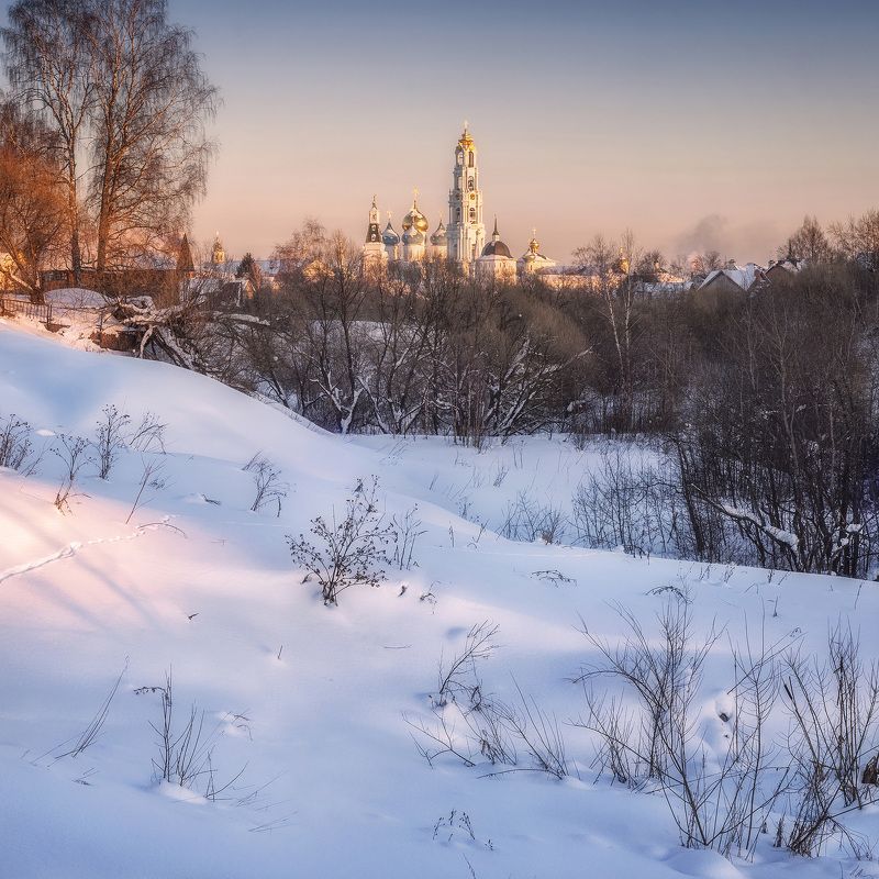 россия, храм, небо, зима, река, закат, пейзаж, архитектура, сергиев посад Троицкая Слободаphoto preview