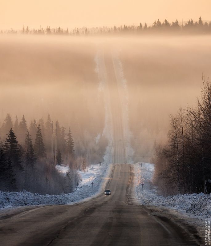 утро, туман, зима, трасса, дорога, свет, гремячинск, чусовой, пермский край Утро на трассе Гремячинск - Чусовой фото превью
