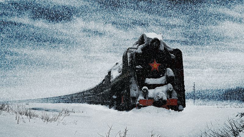 зима, паровоз, остановка, сугроб Звезда...photo preview