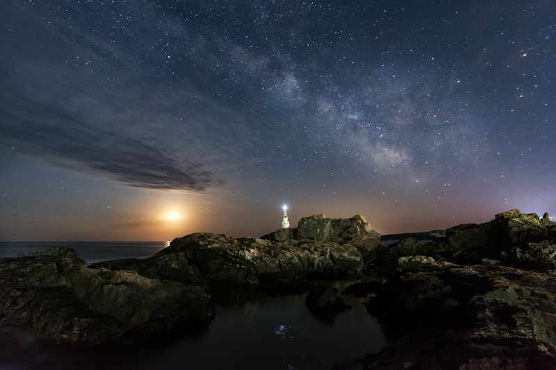 The Galaxy and the Moon over the lighthousephoto preview