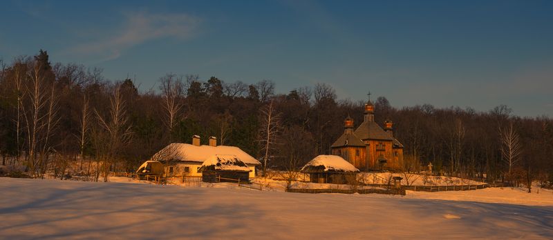 село зима закат хата Закат на хуторе. Февральphoto preview