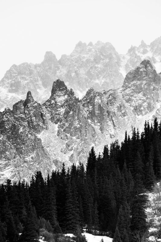 горы, зима, пейзаж, ели, скалы, деревья, Многослойностьphoto preview