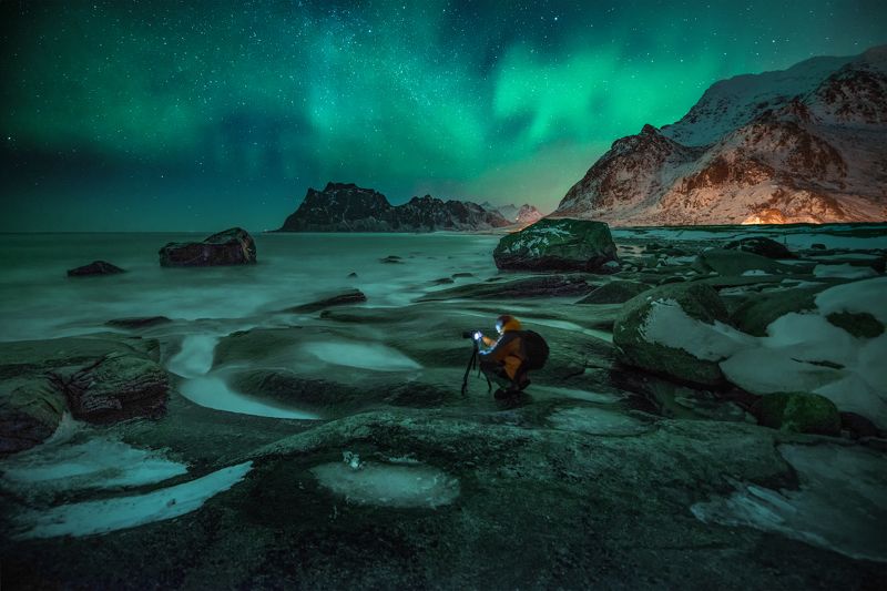 Лофотенские острова, Utakleiv Beach, зима, полярное сияние В ожидании photo preview