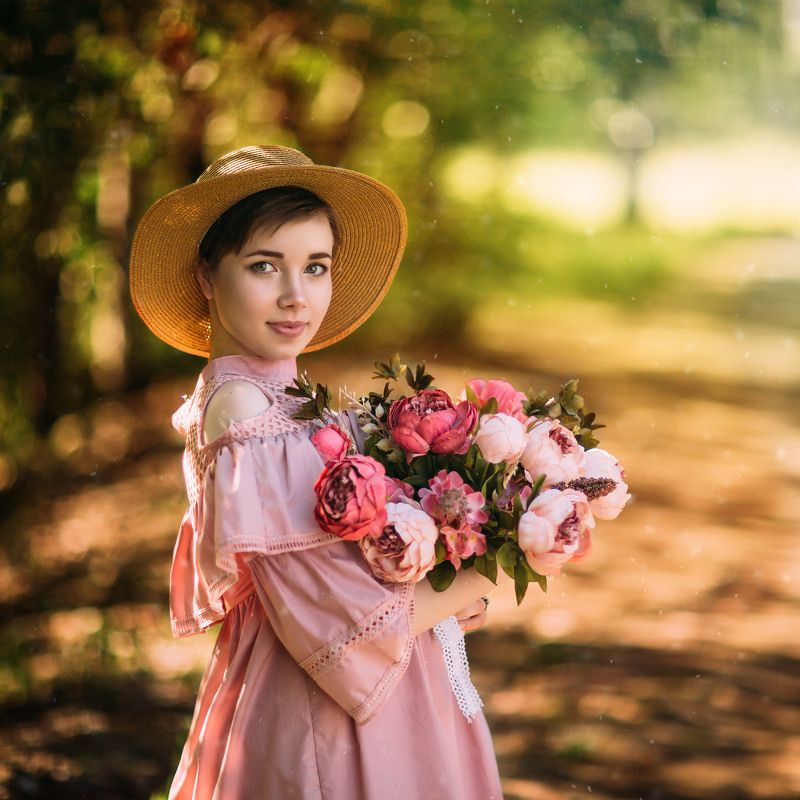 girl summer пионы девушка шляпа Анастасияphoto preview