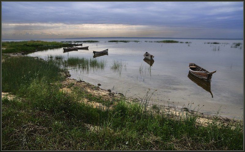белорусь, браслав, дривяты, озеро, берега, лодки, тростник, вечер, облака После трудового дняphoto preview