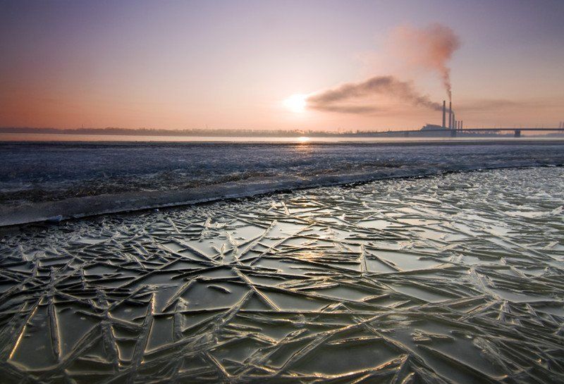 город, днепр, зима, иней, лед, река, рассвет # # #photo preview